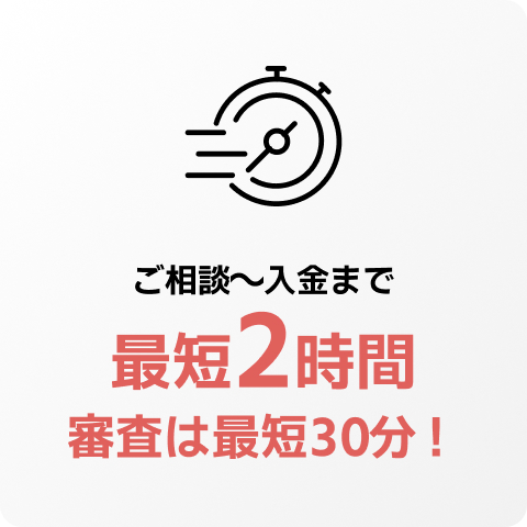 ご相談〜入金まで最短2時間、審査は最短30分！